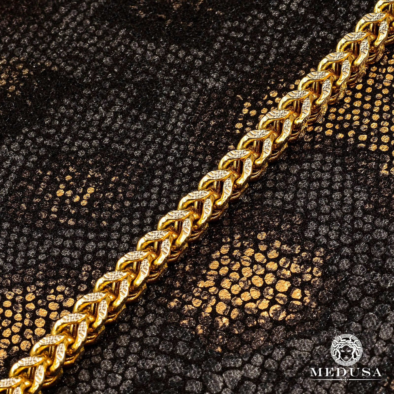 10K Gold Bracelet | Men's Bracelet 6mm Franco 2 Tone Bracelet