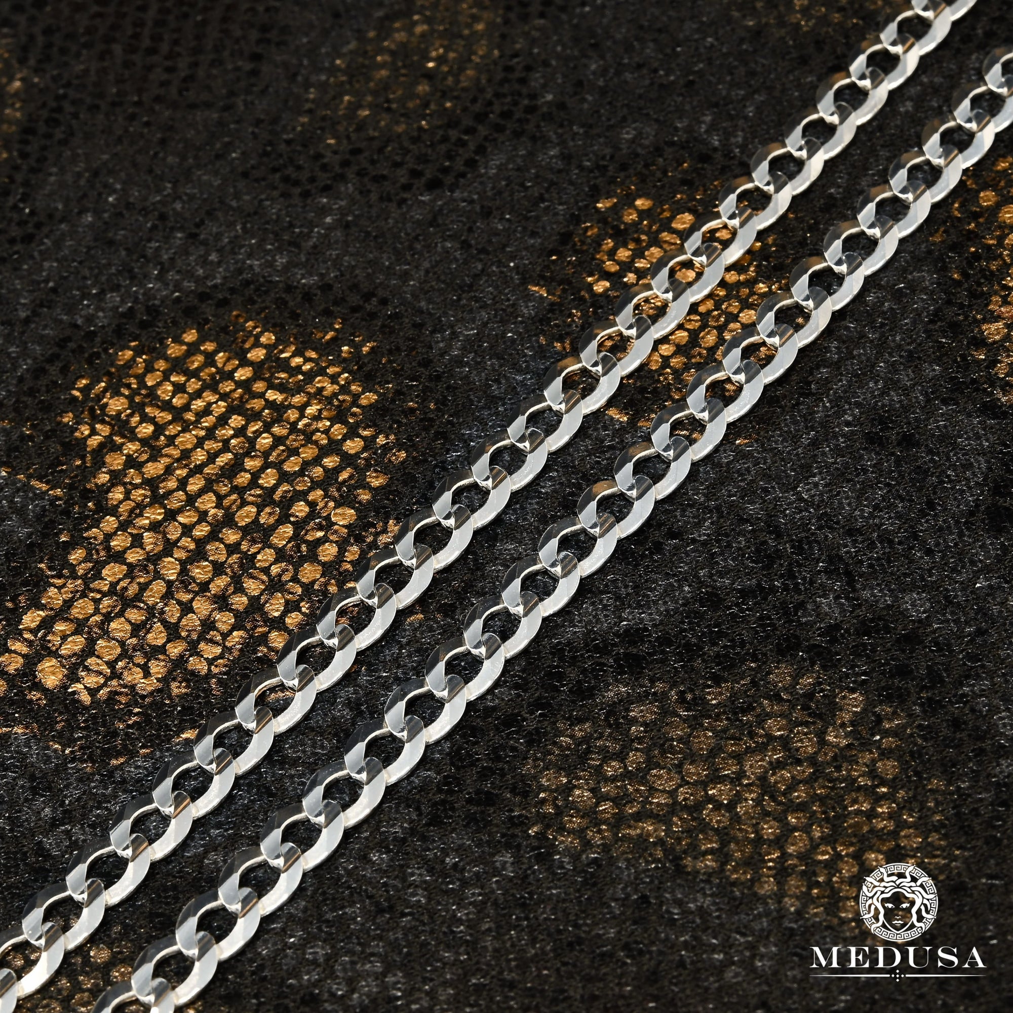 10K Gold Chain 6mm Flat Curb White Gold Curb Chain Medusa Jewelry