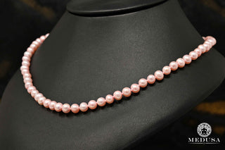 7mm Pink Pearl Necklace  - 7mm / 18'' / Yellow Gold