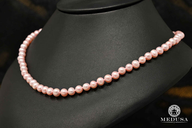 10K Gold Necklace | Women&#39;s Necklace 7mm Pink Pearl Necklace 7mm / 18&#39;&#39; / Yellow Gold