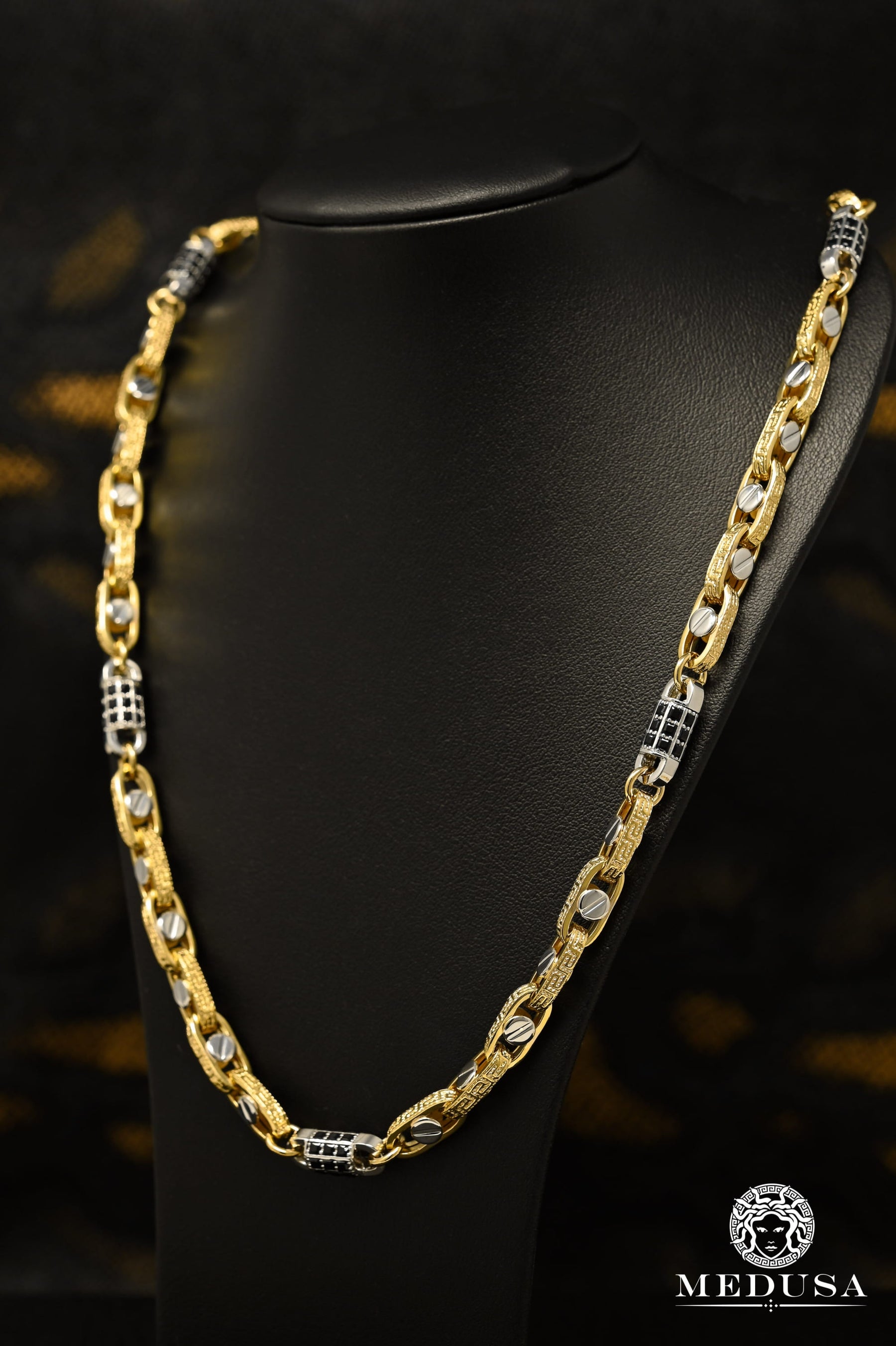 Chaîne en Or 14K | 14mm Fancy Bullet Chain Chaîne | Bijoux Medusa