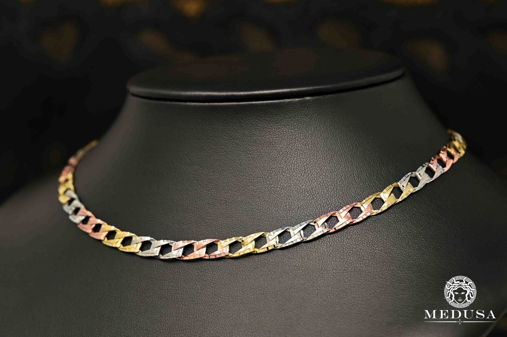 10K Gold Necklace | Women's Necklace 7mm Meshy M-ALM 3 Tones