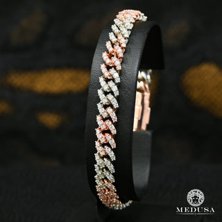 8mm Bracelet Cuban Prong Iced Or Rose 2 Tons - 8.5'' / Diamant / Or Blanc