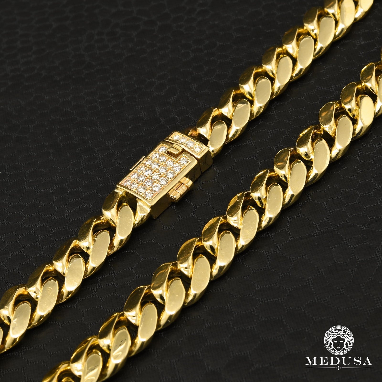 10K Gold Bracelet | Mens Bracelet 8mm Cuban Solid Diamond Lock Bracelet