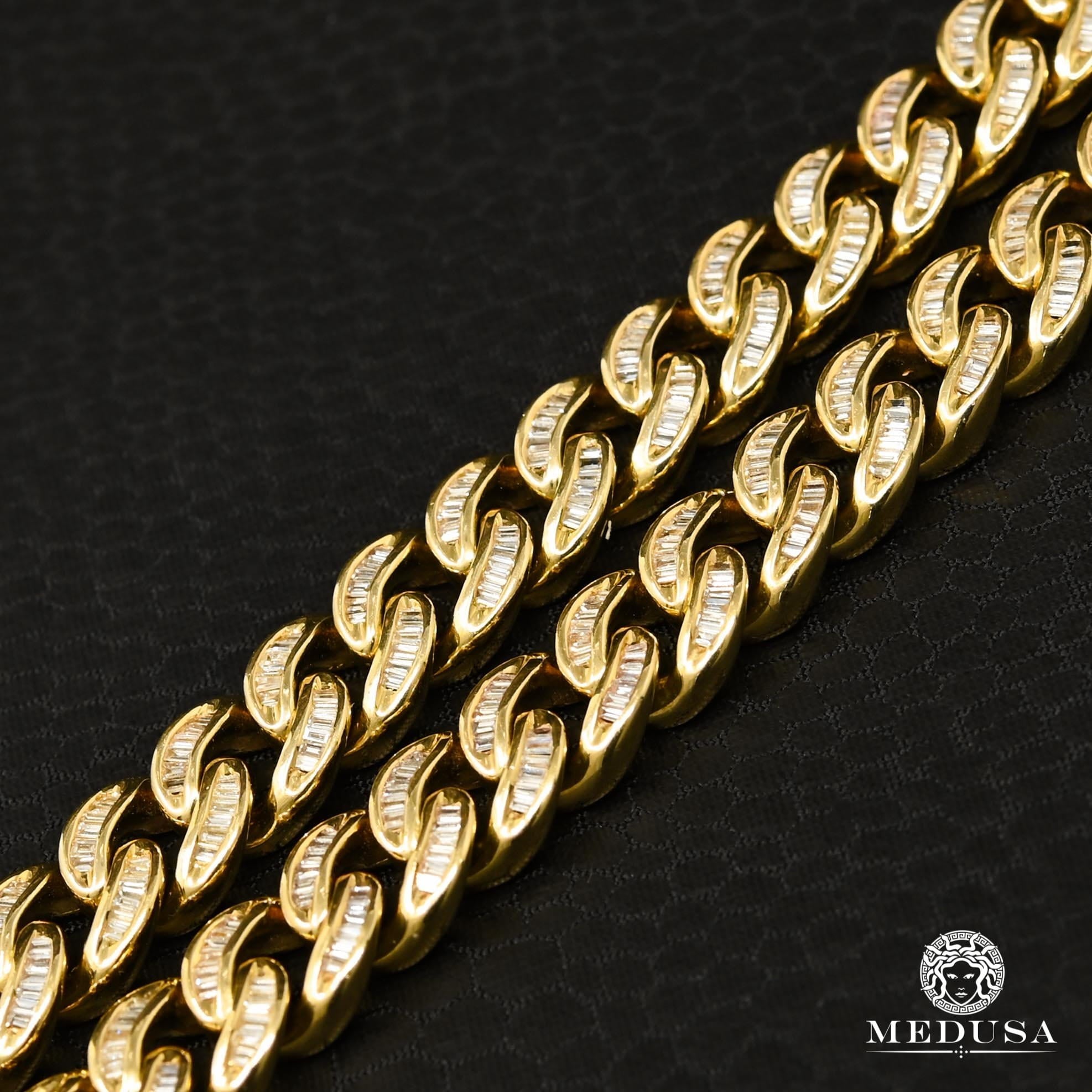 10K Gold Diamond Chain 8mm Cuban Link Baguette Chain Medusa
