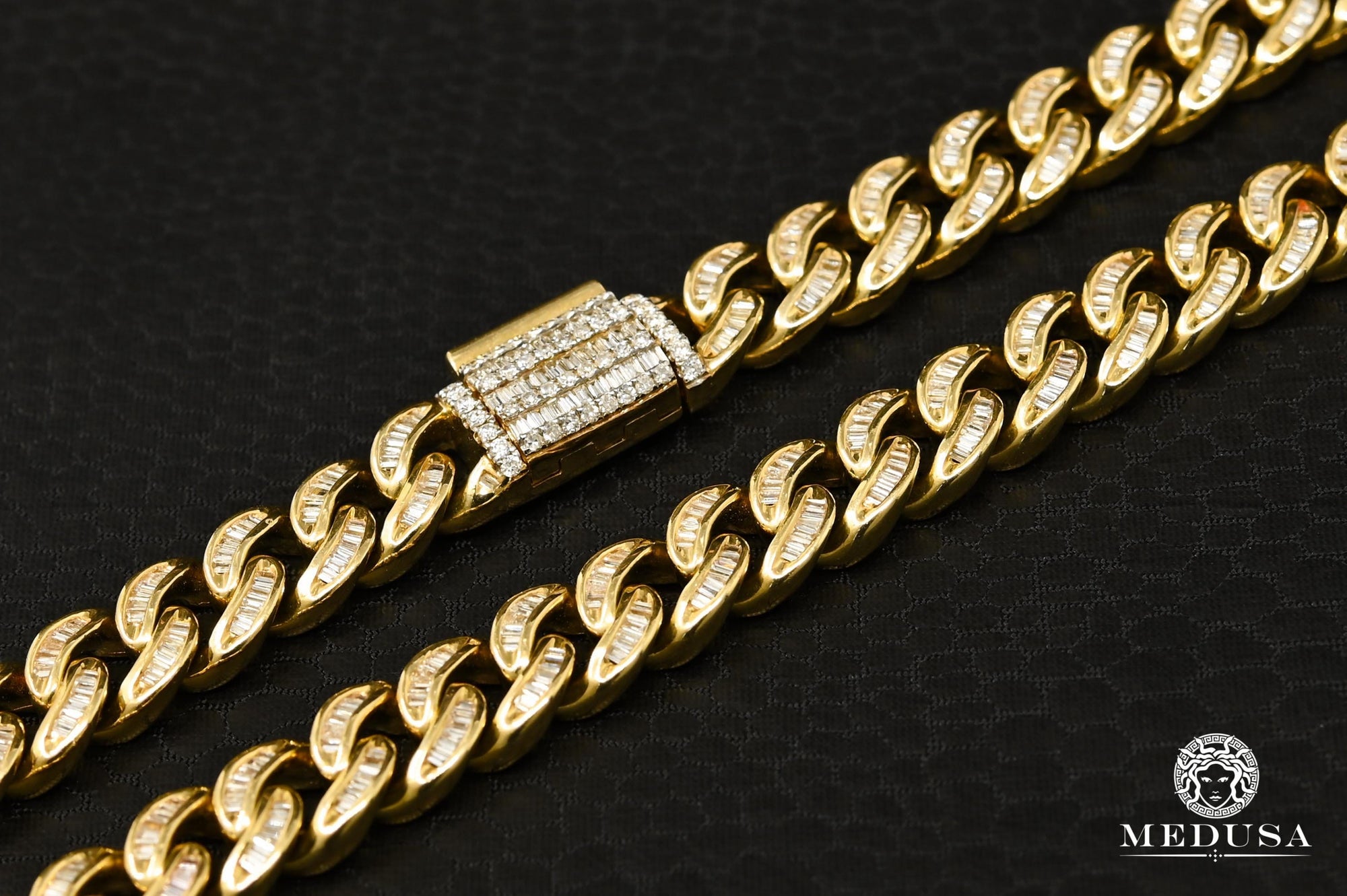 Chaîne à Diamants en Or 10K | Chaîne 8mm Cuban Link Baguette 22’’ / Or Jaune
