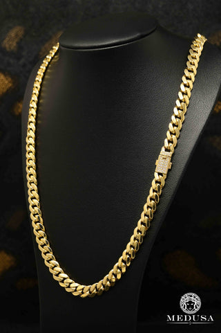 8mm Cuban Solid Diamond Lock  - 18'' / Yellow Gold