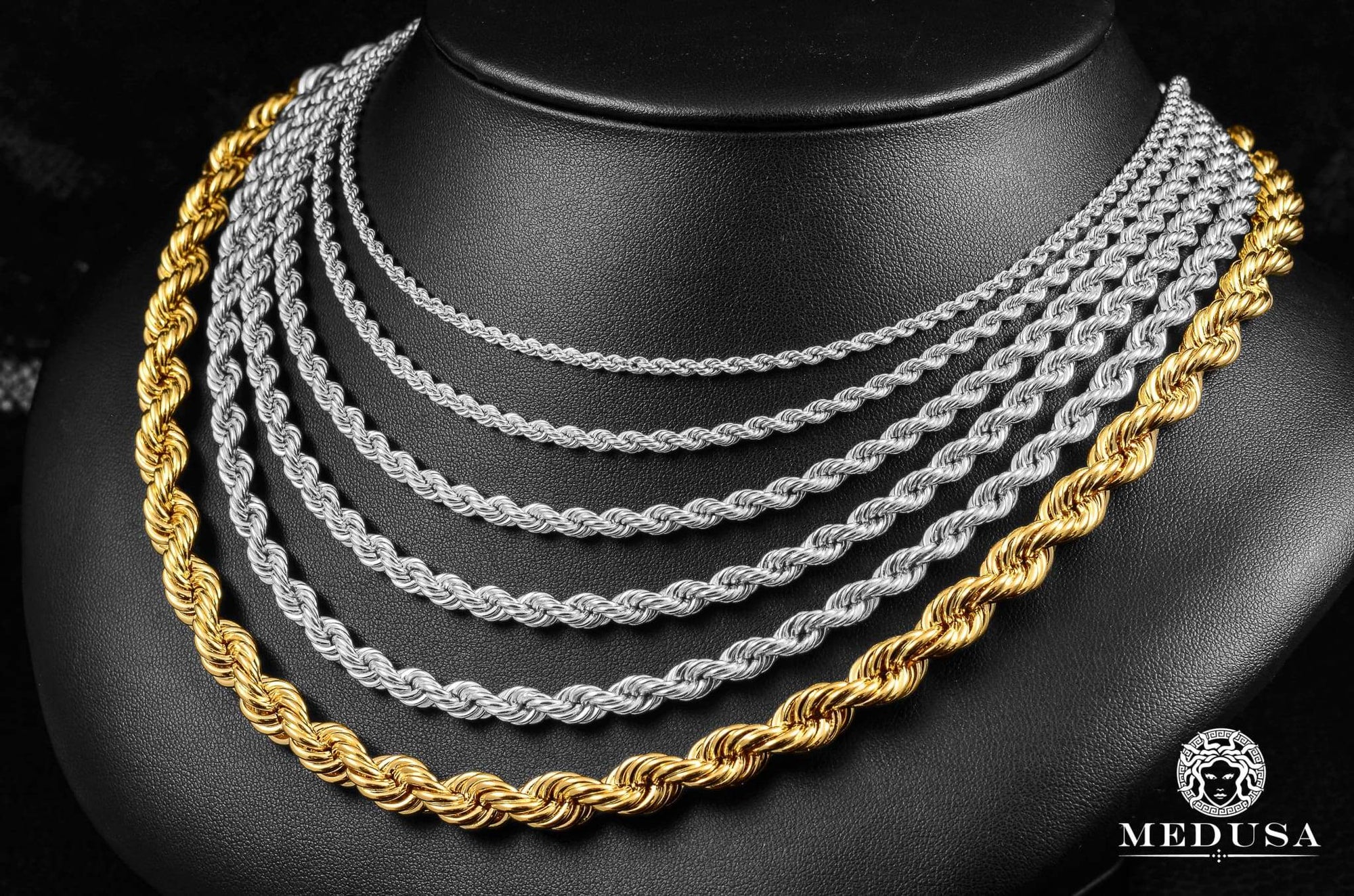 10K Gold Chain | 8mm Rope String | Medusa Jewelry