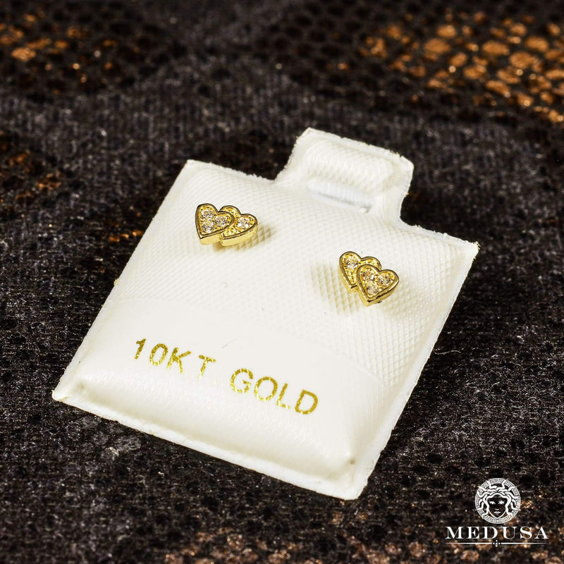 10K Gold Studs | Baby F3 Heart Earrings / Yellow Gold