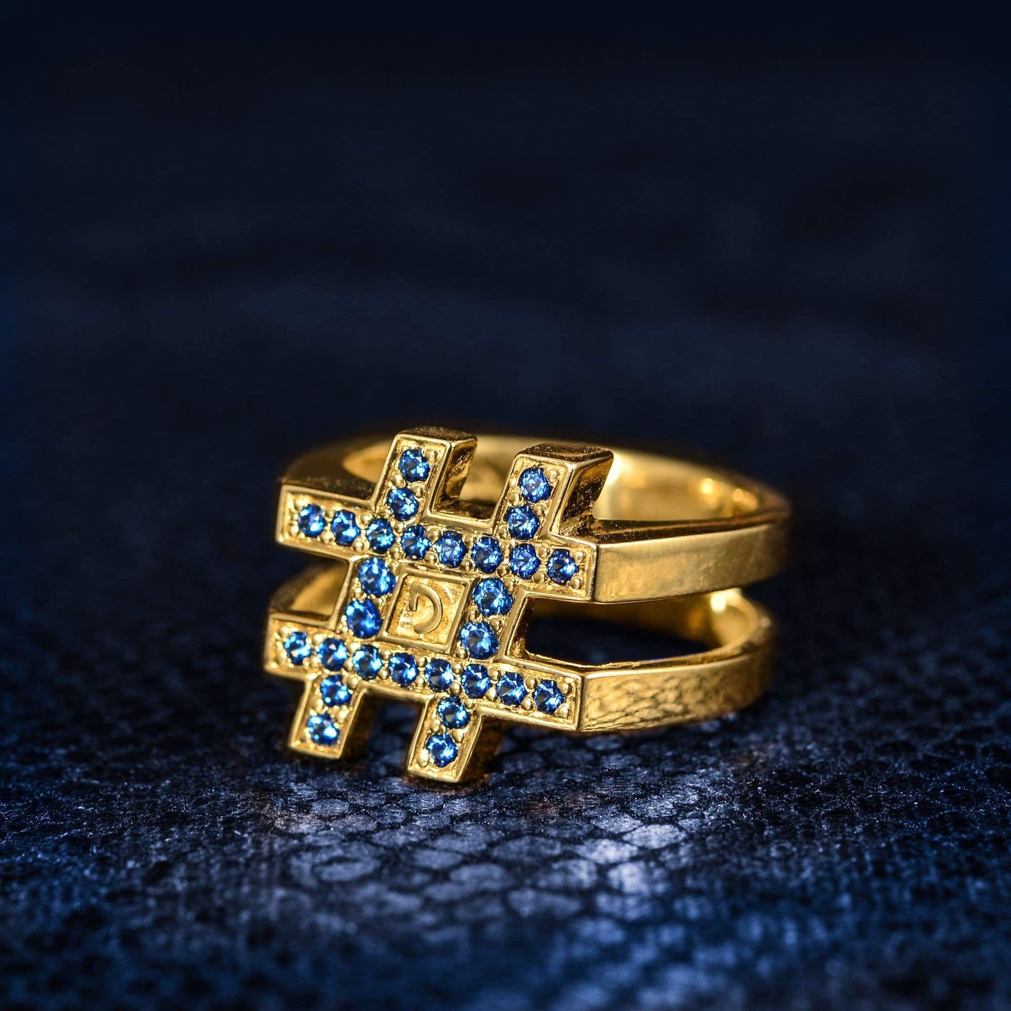 Custom Gold Ring | Custom Jewelry Sapphire Hashtag Letter Ring