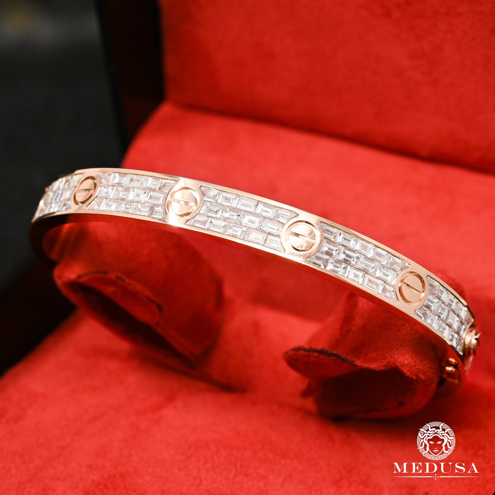 18K Gold Rigid Bracelet | Women's Bracelet Bangle D7 - Emerald Diamond Rose Gold