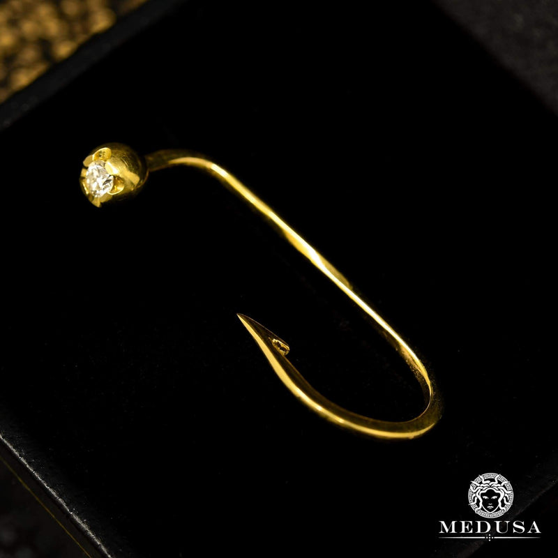 14K Gold Piercing | Yellow Gold F9 Hook Barbell Piercing Jewelery