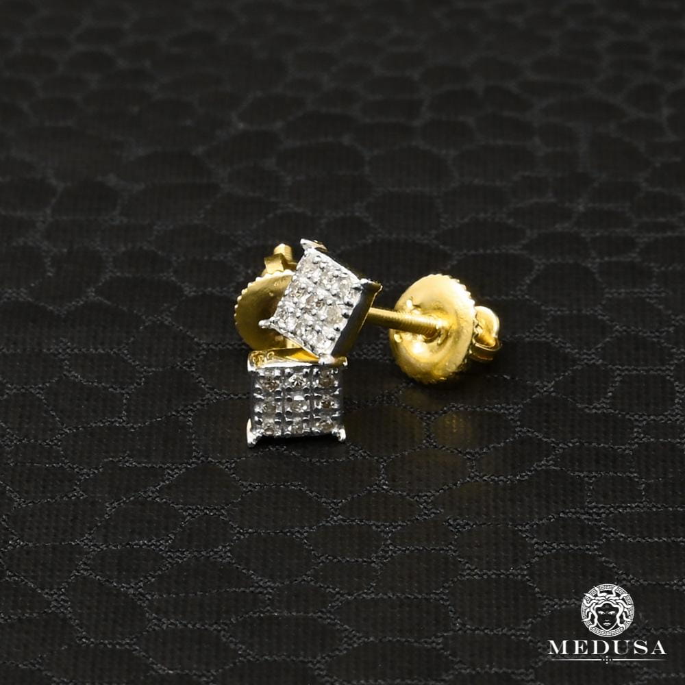 Studs à visser - Or 10K jaune pierre cz coupe rond avec facette coupe diamant - BOG749