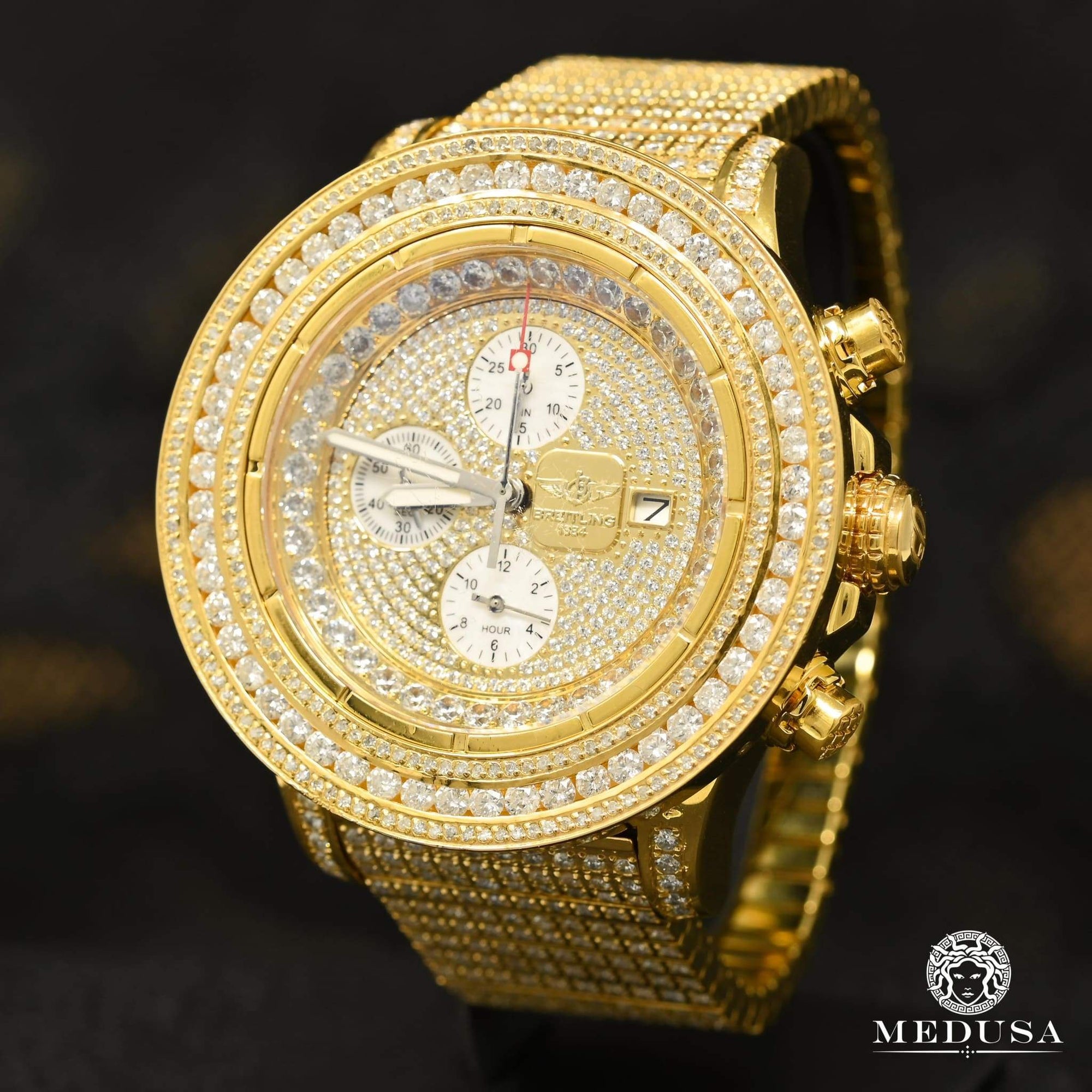 Breitling Watch | Breitling Super Avenger Men's Watch - Gold Iced Out Gold