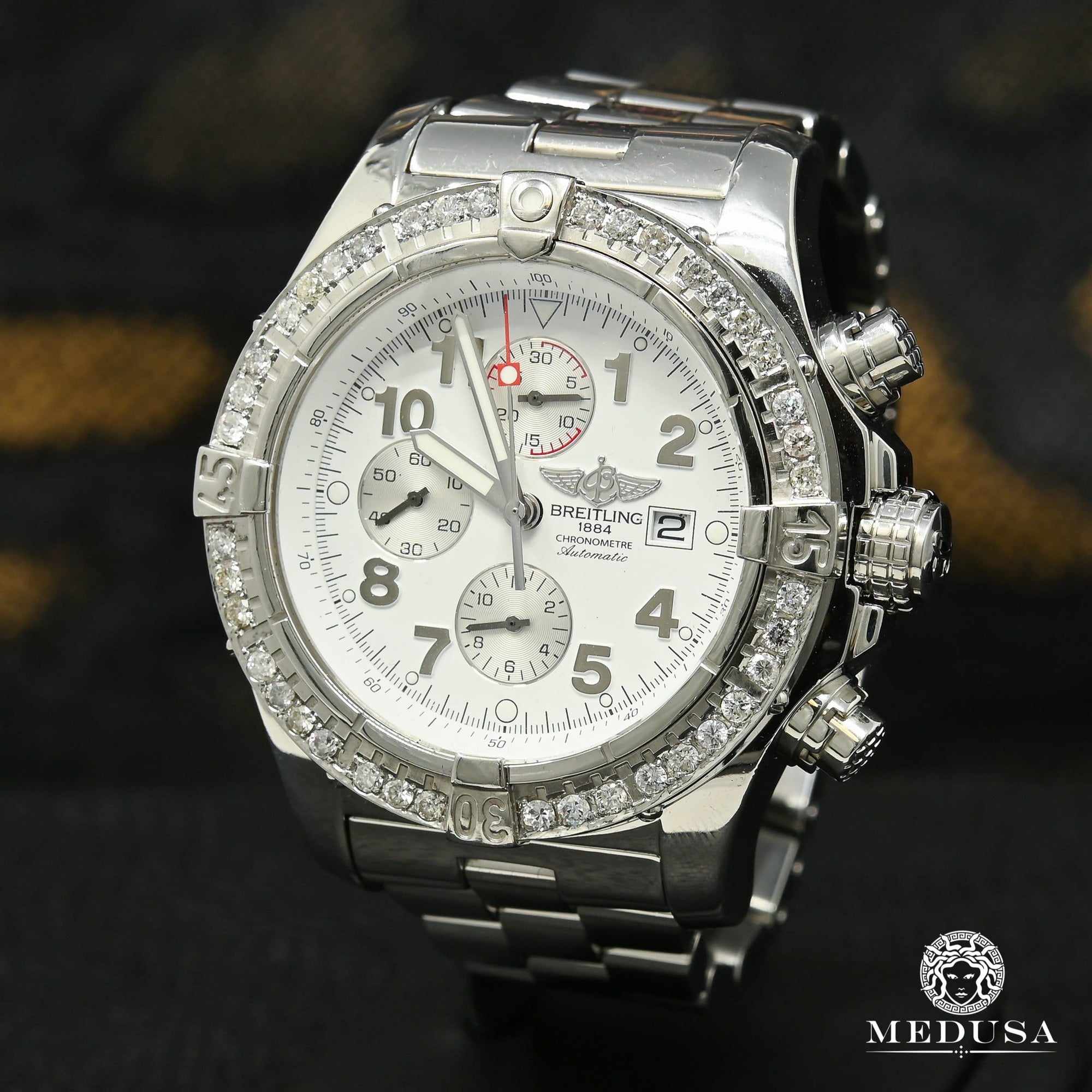 Breitling watch | Breitling Super Avenger Men's Watch - White Bezel Iced Stainless