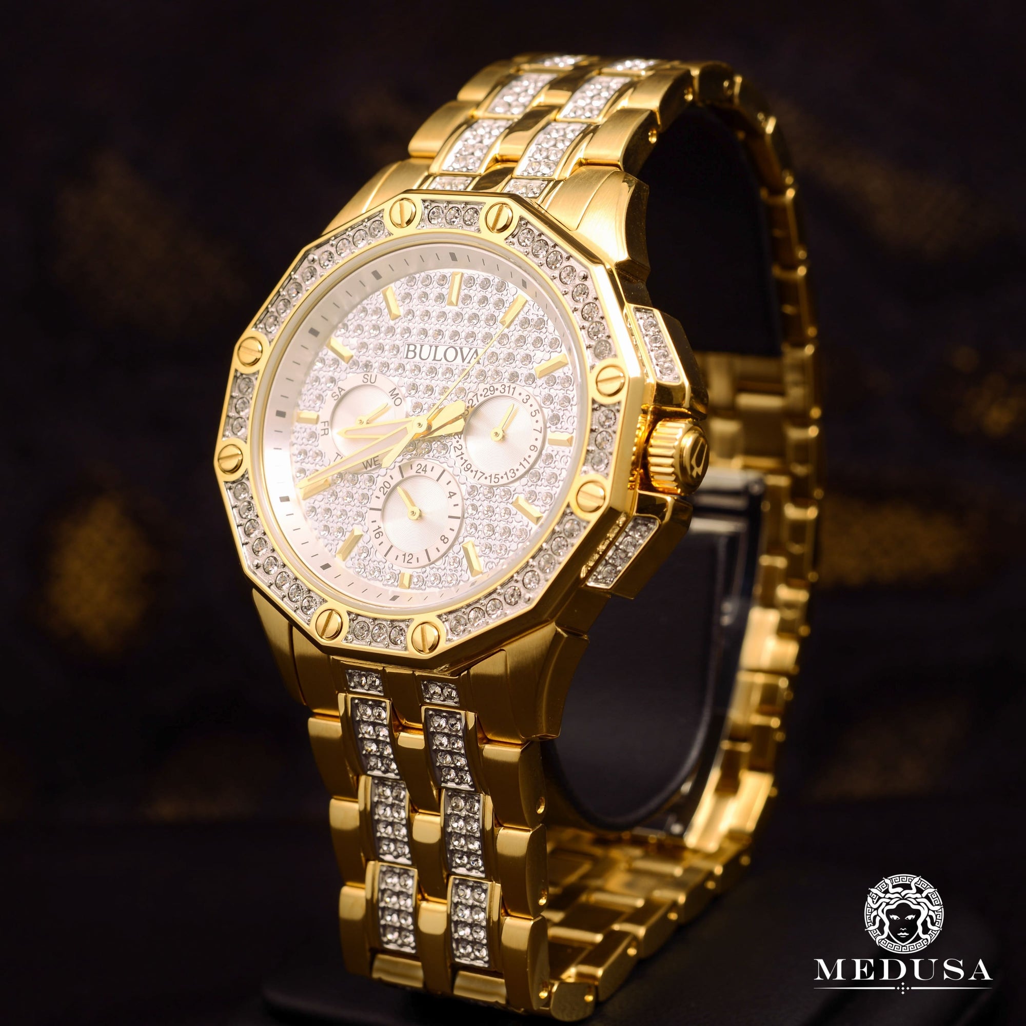 Bulova Watch | Bulova Crystal Men's Watch - 98C126 Swarovski / Yellow Gold