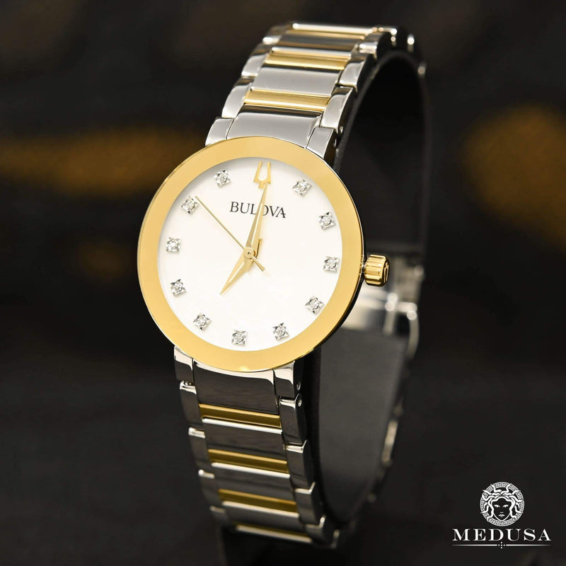Bulova Watch | Bulova Futuro Women&#39;s Watch - 98P180 2 Tone Gold / Diamonds