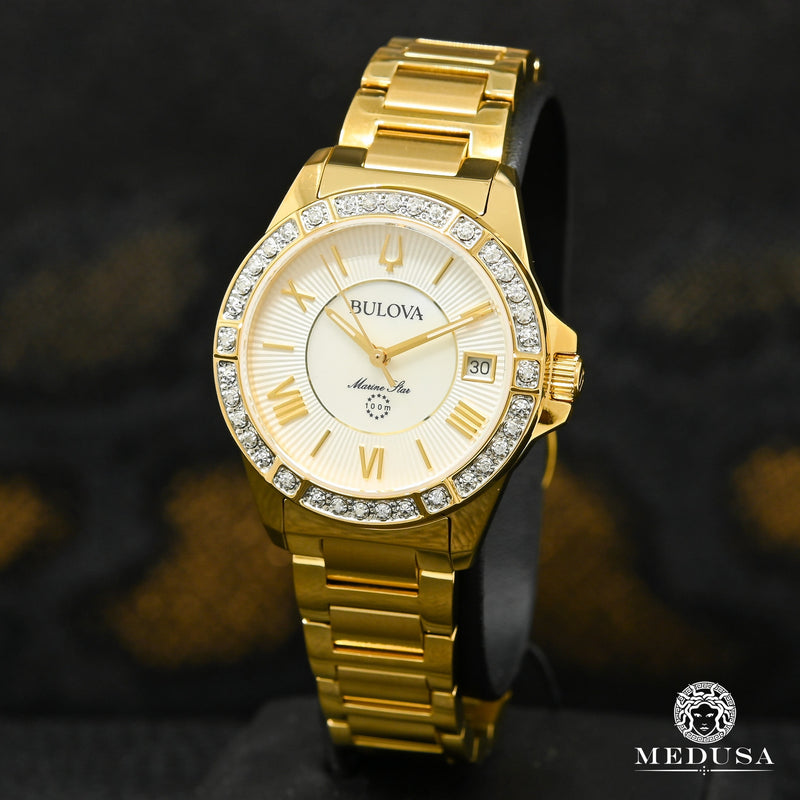 Bulova Watch | Bulova Marine Star Women&#39;s Watch - 98R294 Diamond/Yellow Gold