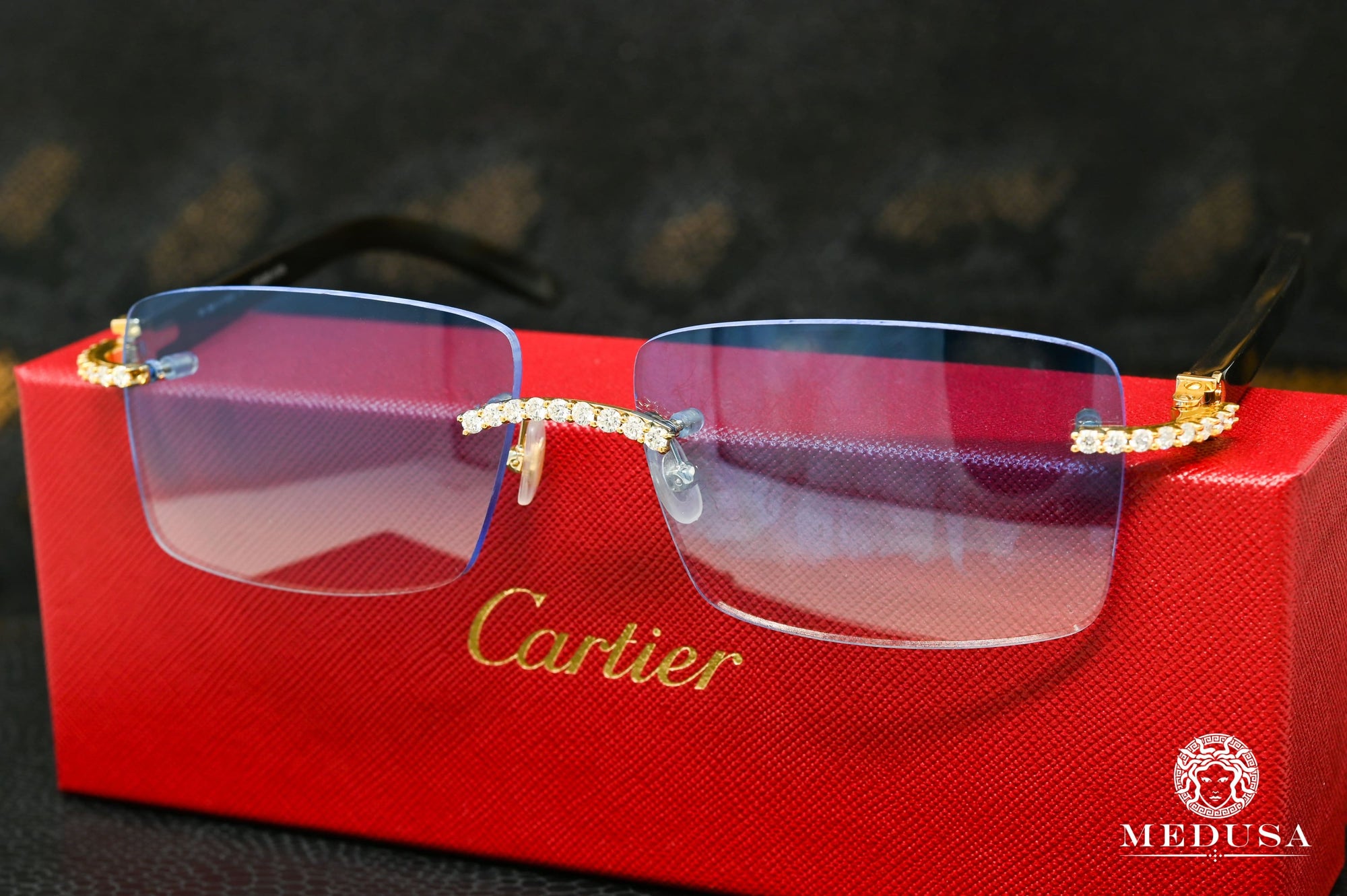 Cartier glasses | Cartier Black Horn Men's Sunglasses | Gold & Blue Yellow Gold