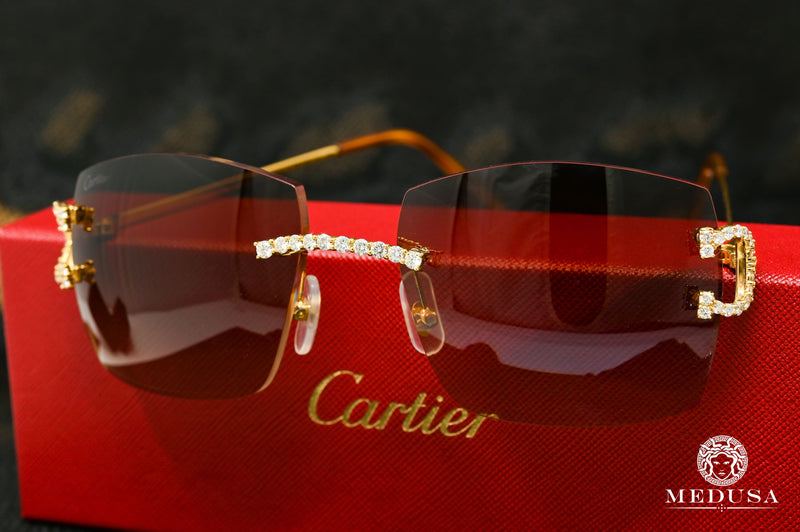 Cartier Eyewear Custom CT0092O C Decor Rimless Sunglasses | Silver Blue