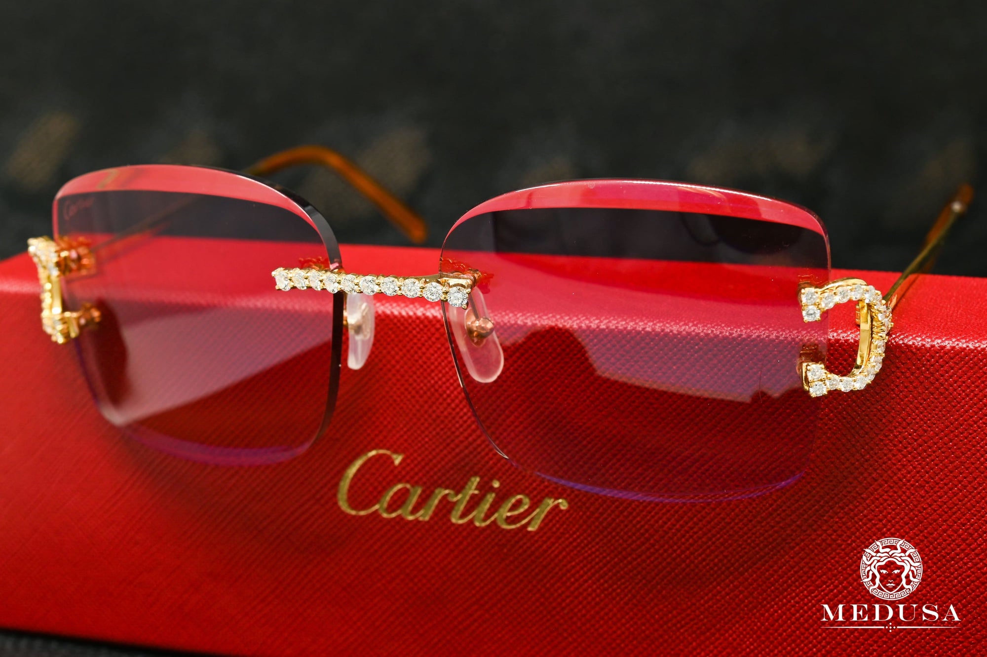 Lunette Cartier | Lunette Homme Cartier C | Gold & Red Or Jaune