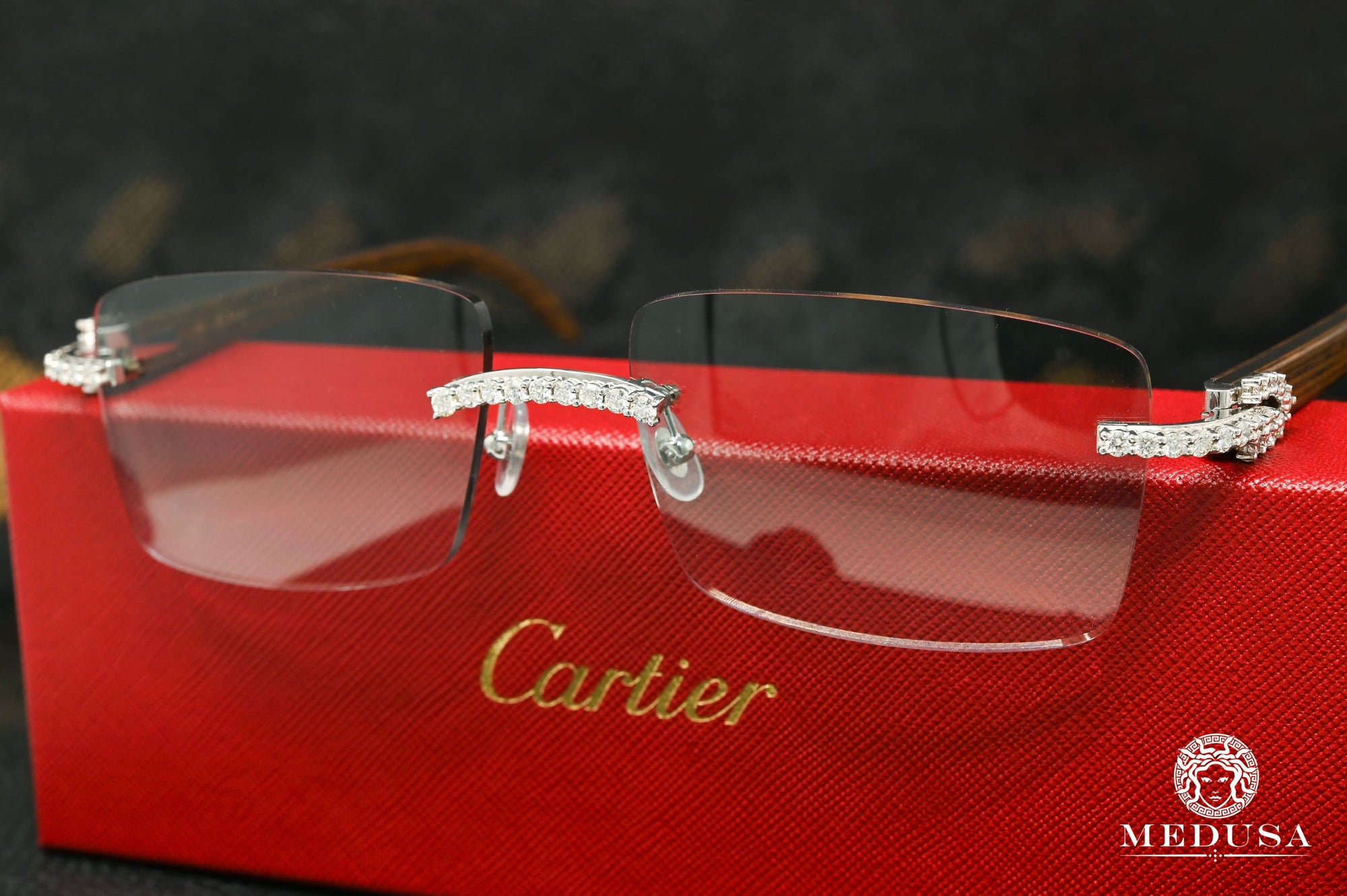 Cartier glasses | Cartier Signature C Men's Glasses | Silver & Wood Big Rock Stainless