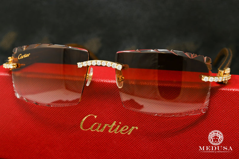 Cartier glasses | Cartier Signature C Men&#39;s Glasses | Wood &amp; Brown Diamond Cut Lenses Yellow Gold