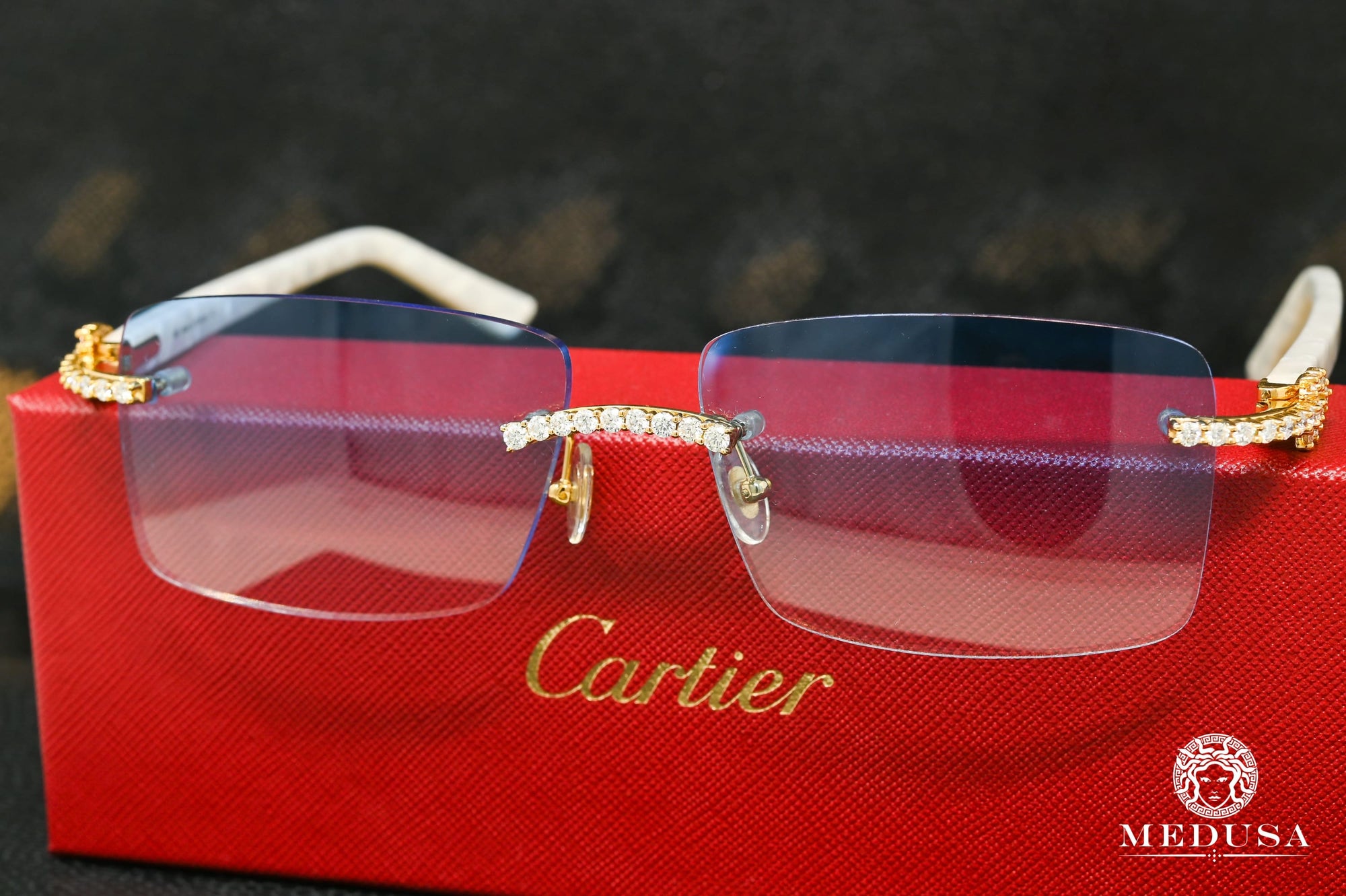 Cartier glasses | Cartier White Horn Men's Sunglasses | Gold & Blue Yellow Gold