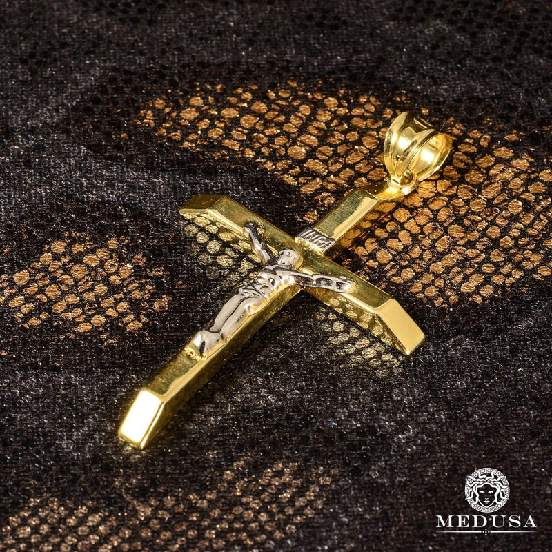 10K Gold Pendant | 2-Tone Gold Crucifix X1 Cross Pendant