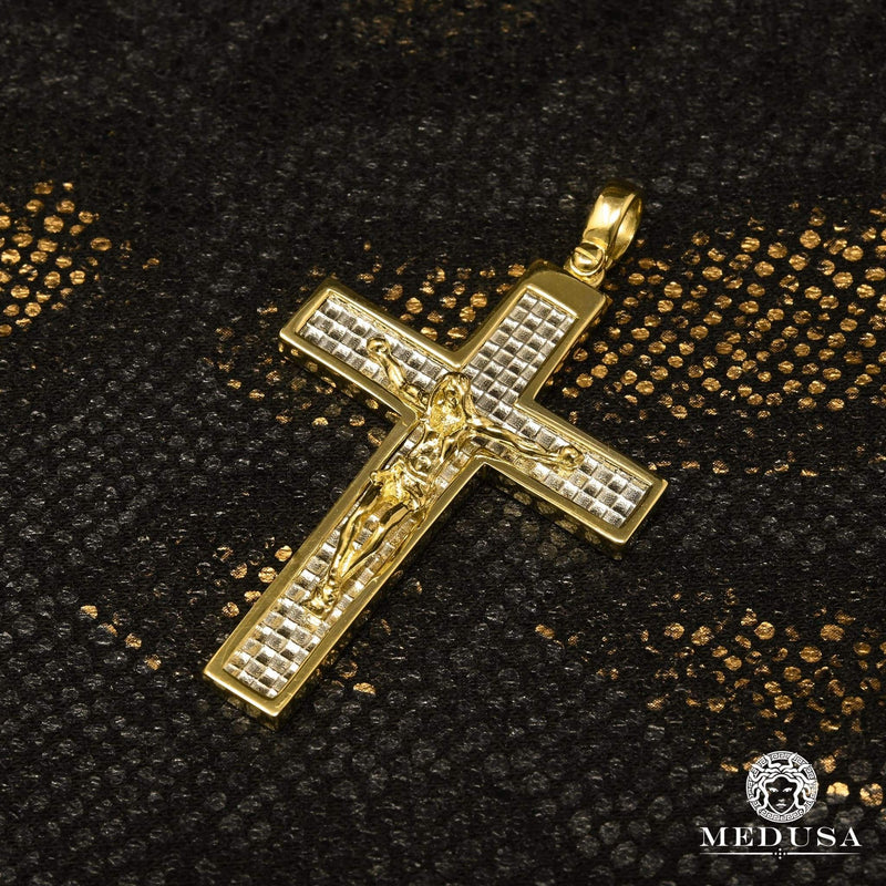 10K Gold Pendant | 2-Tone Gold Crucifix X11 Cross Pendant