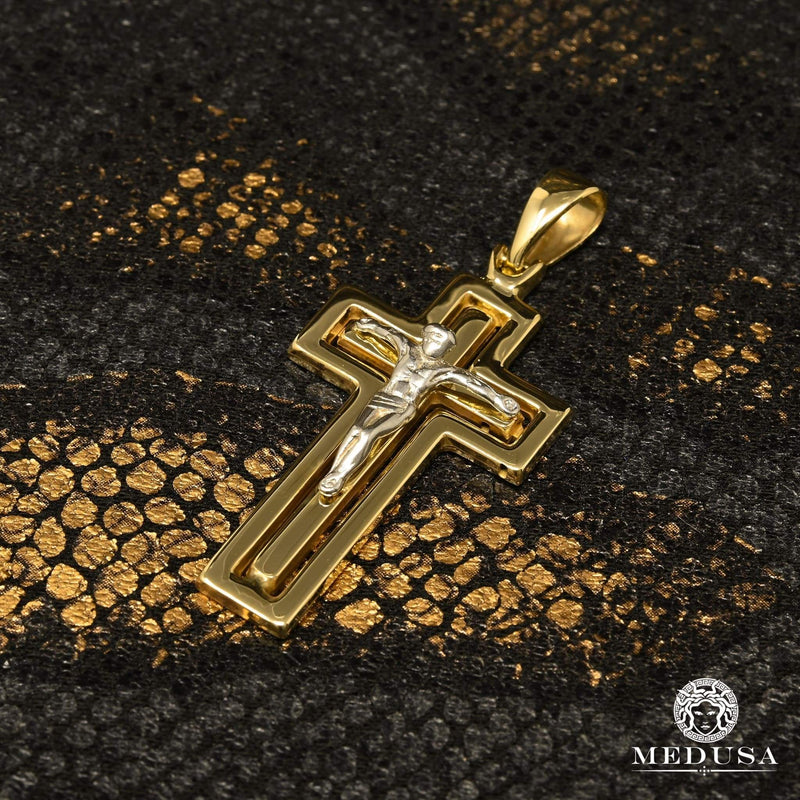 10K Gold Pendant | 2 Tone Gold Crucifix X16 Cross Pendant