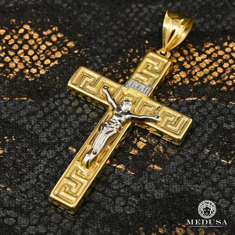 10K Gold Pendant | Cross Pendant Crucifix X18 Gold 2 Tones