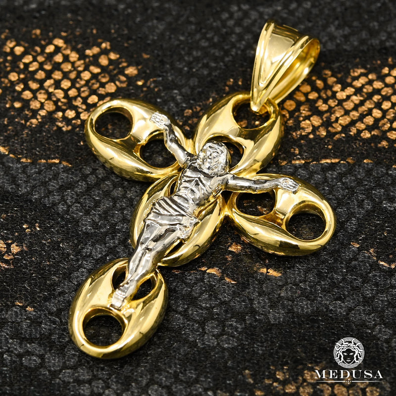 10K Gold Pendant | 2 Tone Gold Crucifix X19 Cross Pendant