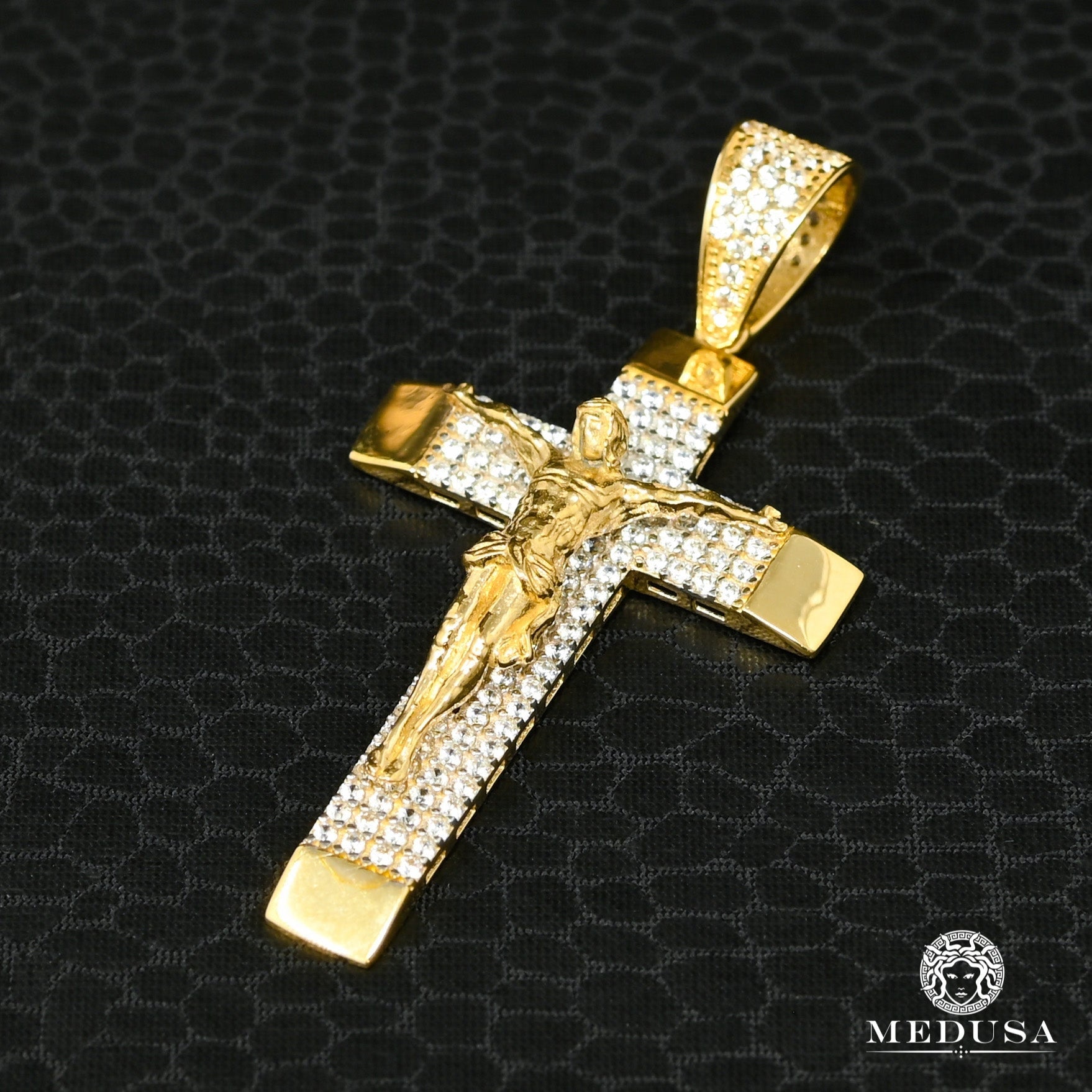 10K Gold Pendant | 2 Tone Gold Crucifix X22 Cross Pendant