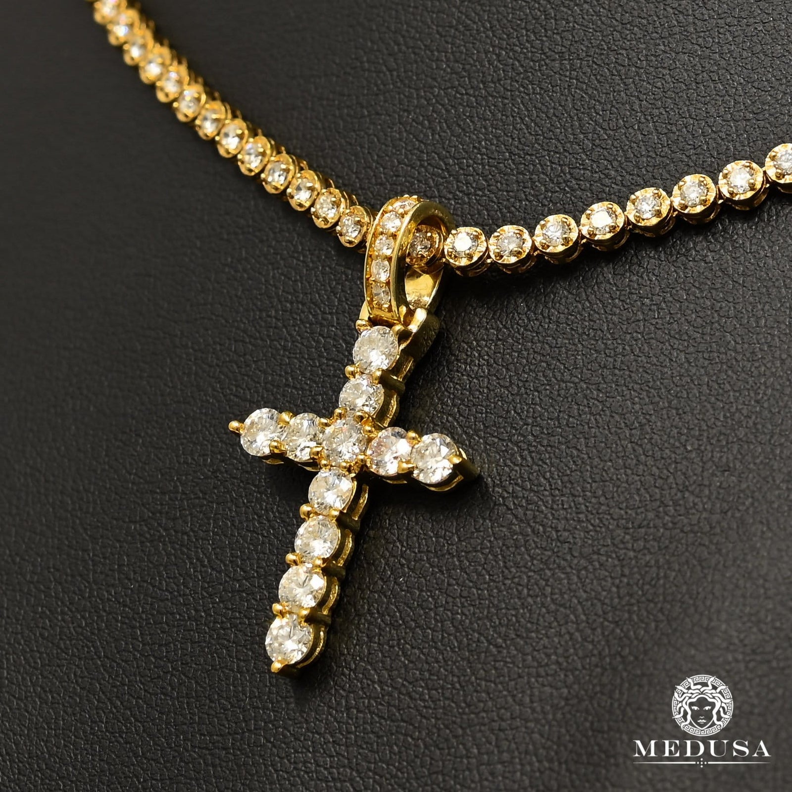 14K Gold Diamond Pendant | D1 Crystal Cross Pendant - Diamond