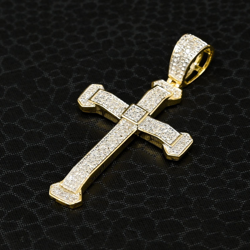 10K Gold Diamond Pendant | Crystal Cross Pendant D12 - 2 Tone Gold Diamond