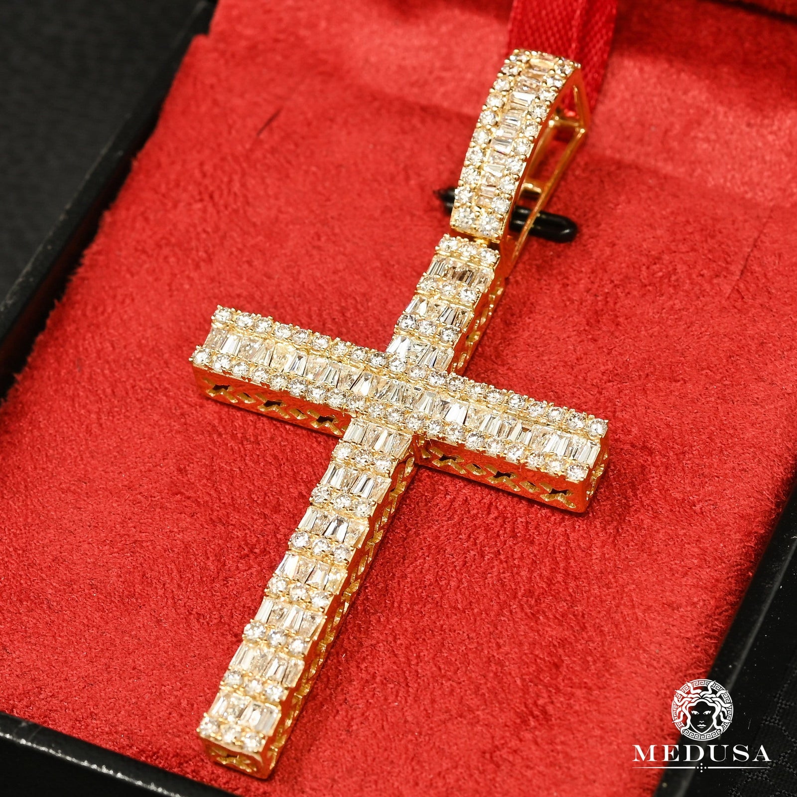 10K Gold Diamond Pendant | Crystal Cross Pendant D18 - Yellow Gold Diamond