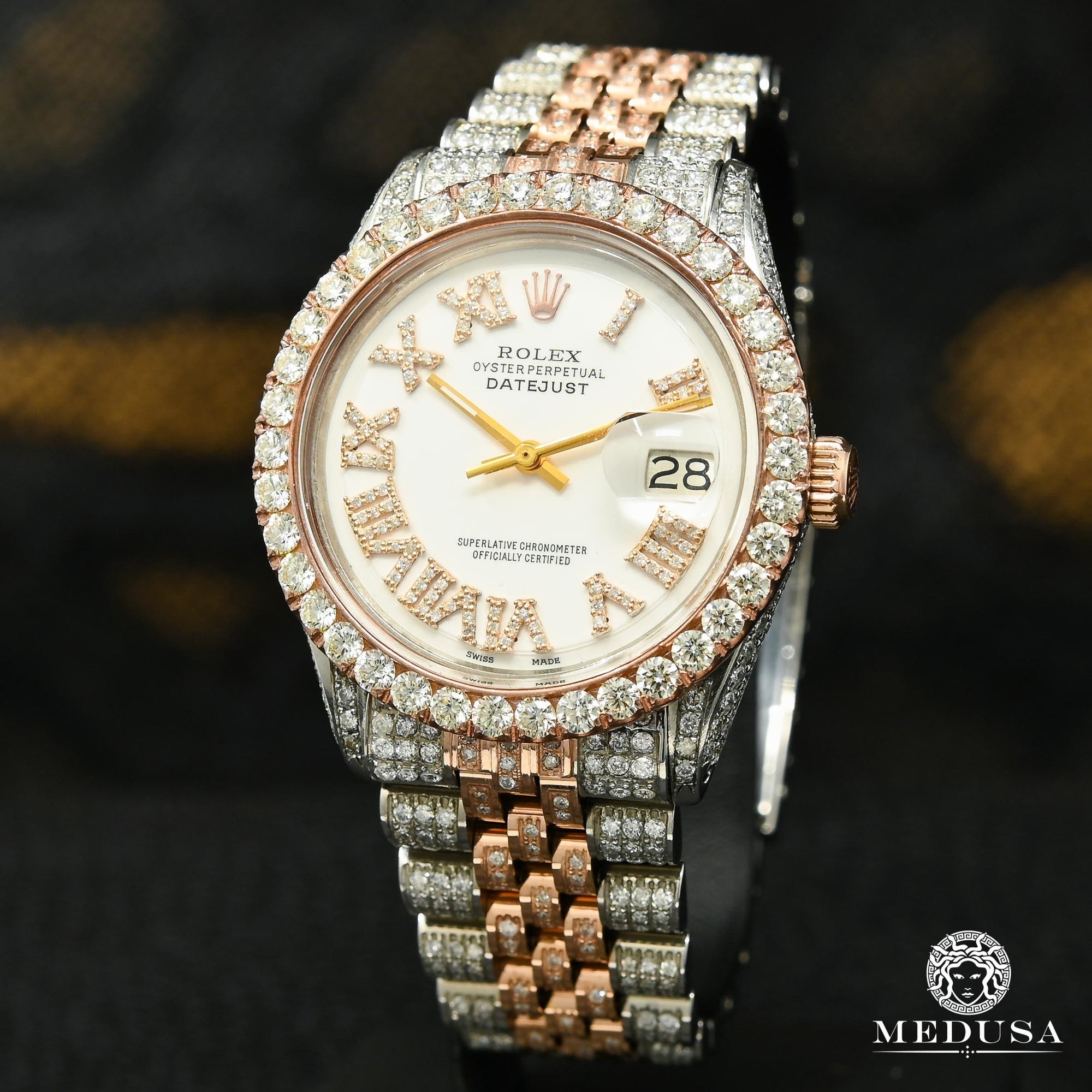 Montre Rolex | Homme Datejust 36mm - Rose 2 Tons Full Iced Or