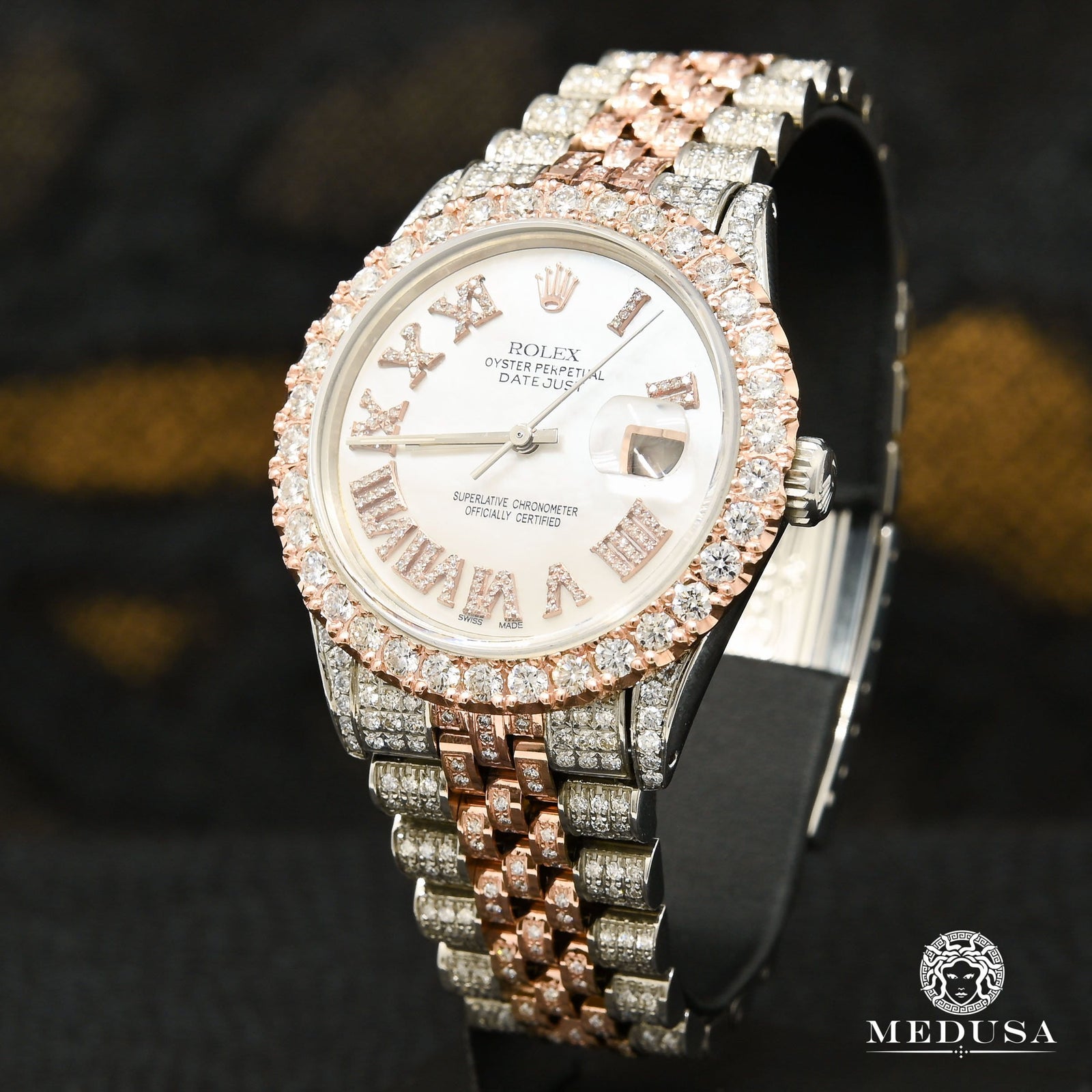 Montre Rolex | Montre Homme Datejust 36mm - Rose 2 Tons Iced Out Or Rose 2 Tons
