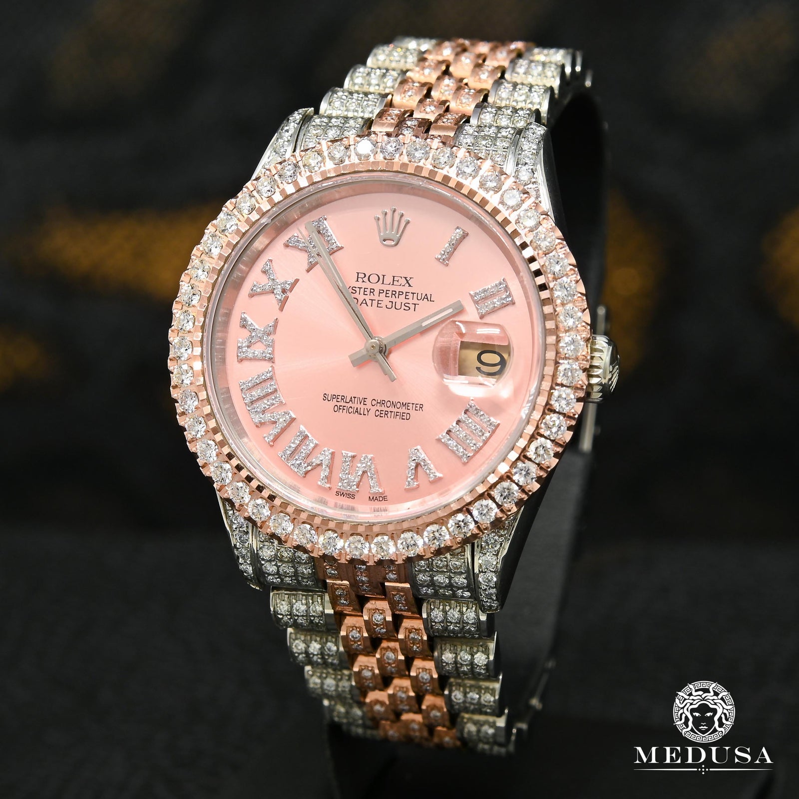 Montre Rolex | Montre Homme Datejust 36mm - Rose Dial Iced Out Or Rose 2 Tons