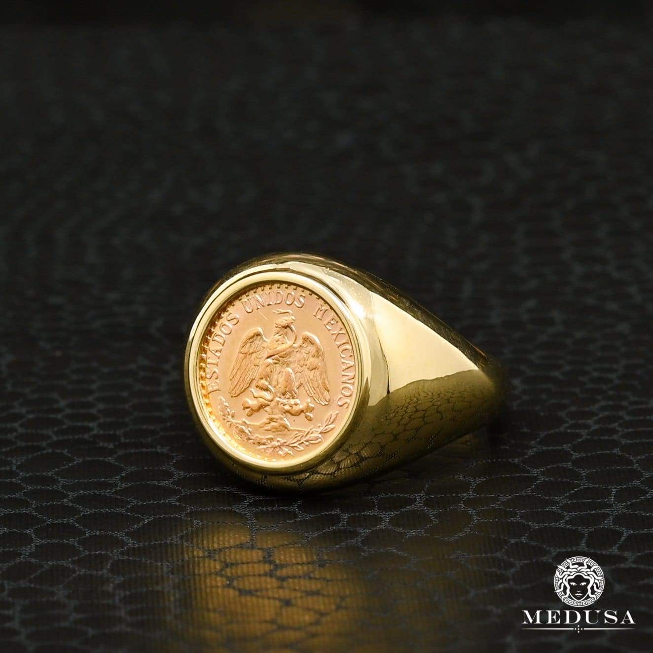 10K Gold Ring | Dos Pesos Coin 22K Yellow Gold Men's Ring