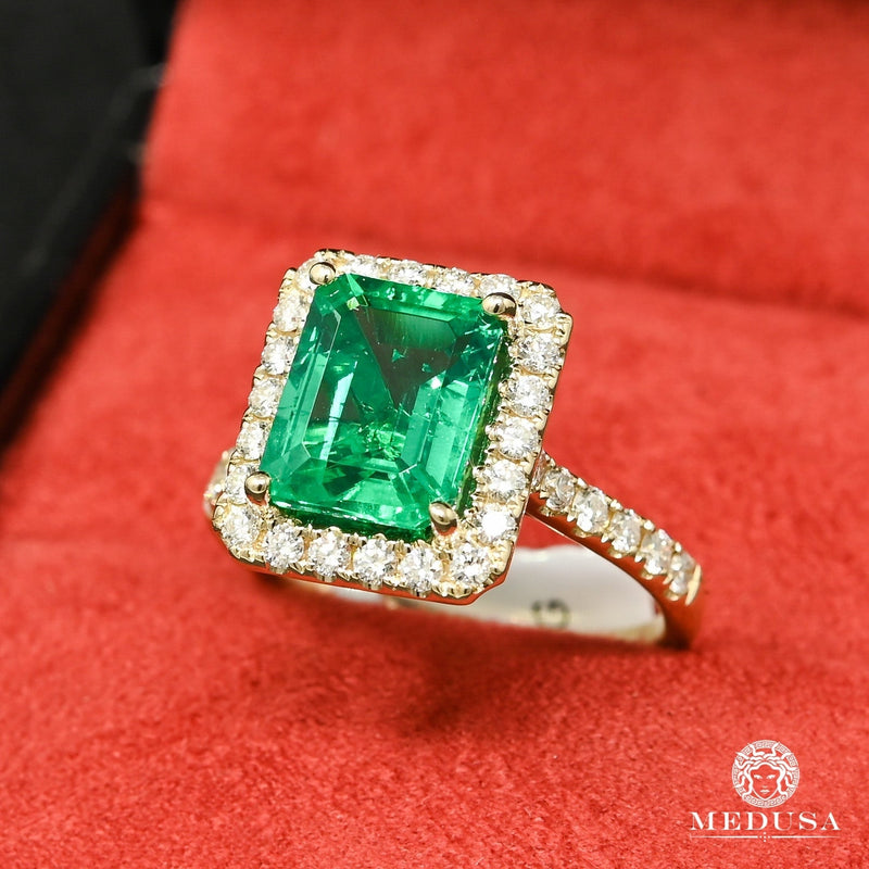 14K Gold Diamond Ring | Women&#39;s Ring Gemstone D1 - Emerald Diamond / Yellow Gold