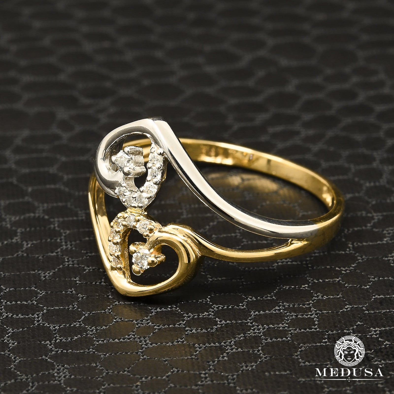 14K Gold Diamond Ring | Heart D2 Women's Ring - 10PT Diamond / 2 Tone Gold