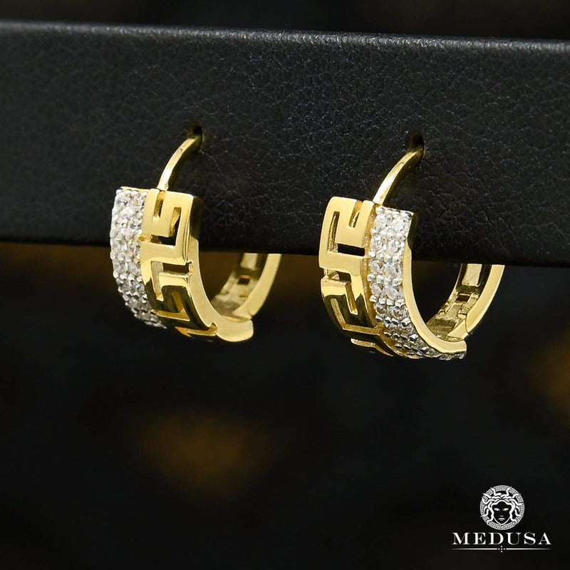 10K Gold Huggies | Huggies F37 Gold 2 Tone Earrings