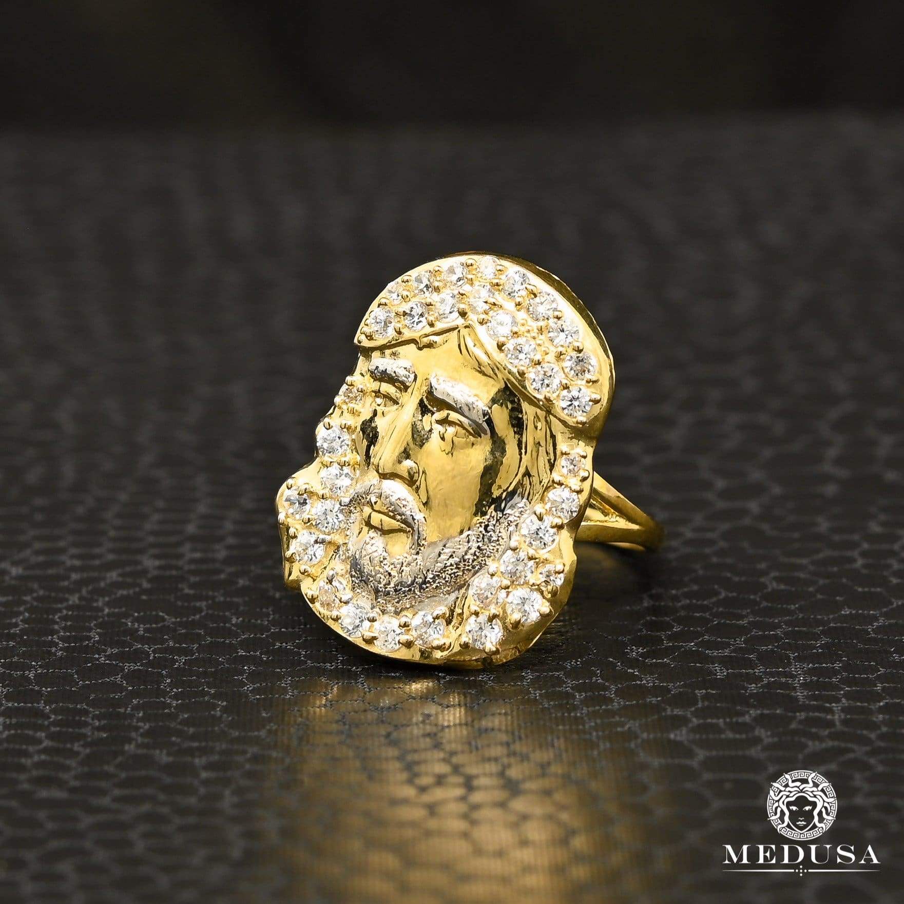 10K Gold Ring | Men's Ring Jesus H3 Yellow Gold