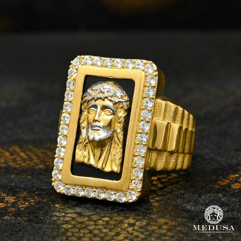 14K Gold Ring | Men&#39;s Ring Jesus H4 Yellow Gold