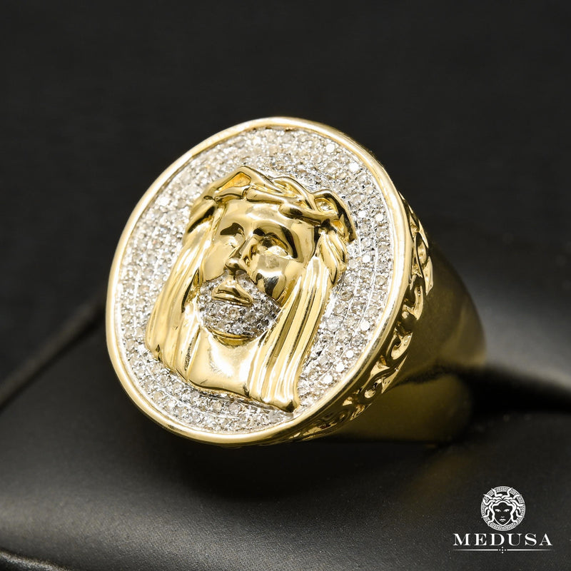10K Gold Diamond Ring | Jesus R1 Men&#39;s Ring - 80PT Diamond / Yellow Gold