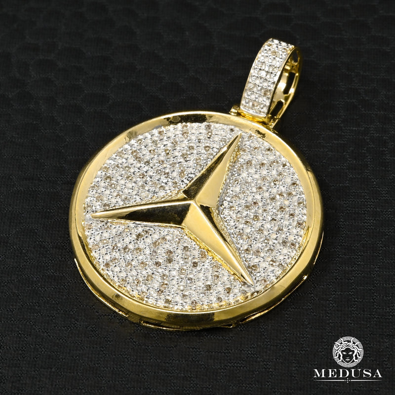 10K Gold Diamond Pendant | Miscellaneous Mercedes D1 Pendant - 2 Tone Gold Diamond