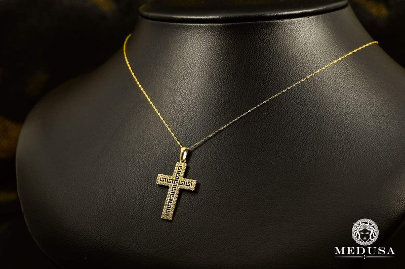 10K Gold Necklace | Women&#39;s Mini-Chain Necklace with Cross Pendant 18&#39;&#39; / Yellow Gold