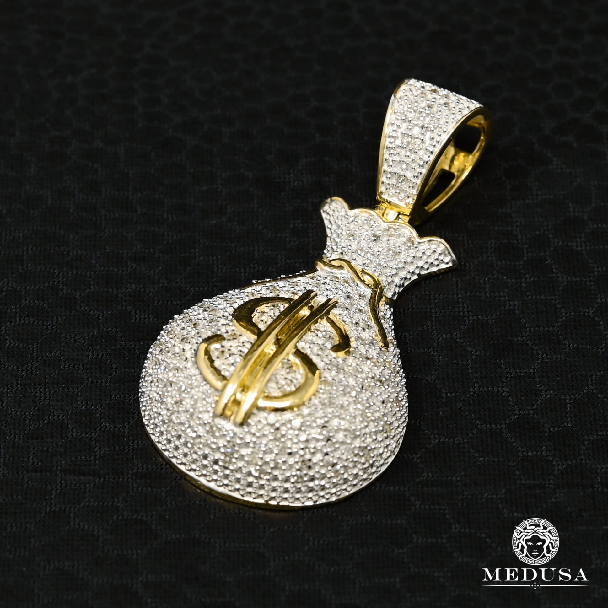 10K Gold Diamond Pendant | Miscellaneous Money D2 Pendant - 2 Tone Gold Diamond